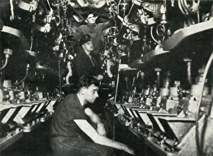 Engine room of a British submarine, World War II, 1945. Creator: Unknown