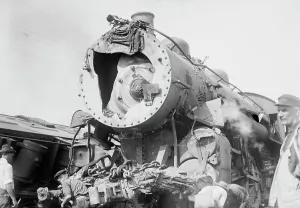 Express Train Prints: Engine which wrecked train on New Haven, 1913. Creator: Bain News Service