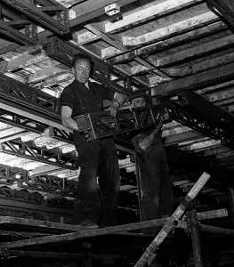 Rotherham Prints: Engineers lifting steelwork into position, South Yorkshire, 1954. Artist: Michael Walters