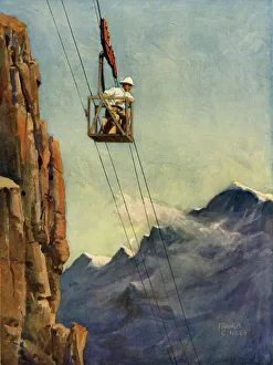 Golding Prints: Engineers at Work on a Mountain Ropeway, c1930. Creator: Francis E Hiley