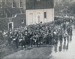 Reservist Prints: Before England declared war: German Reservists waiting outside German Consulate in London