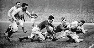 Rugby Prints: England scoring a try against Scotland, Twickenham, London, 1926-1927