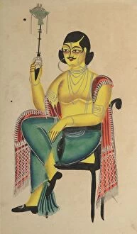 And Tin Paint Gallery: English Babu (Native Indian Clerk) Holding a Hookah, 1800s. Creator: Unknown