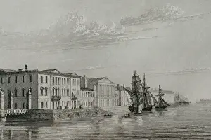 The English Embankment or English Quay, Saint Petersburg, Russia, 1839. Creator: Augustin Francois Lemaitre