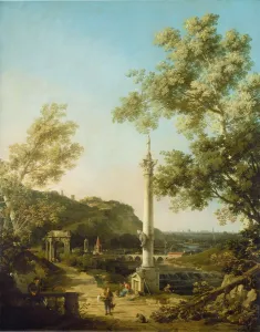 Giovanni Antonio Prints: English Landscape Capriccio with a Column, c. 1754. Creator: Canaletto