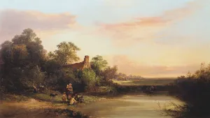 English Landscape with Cottage and Stream, 1860. Artist: Edward Charles Williams