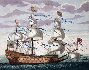 Cannon Prints: The English man-of-war Royal, 1693. Creator: Pieter Mortier