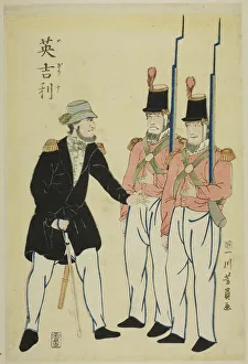 Yokohama Prints: English officer and soldiers, 1861. Creator: Yoshikazu