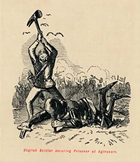 English Soldier securing Prisoner at Agincourt, c1860, (c1860). Artist: John Leech English Soldier securing Prisoner at Agincourt, c1860, (c1860). Artist: John Leech