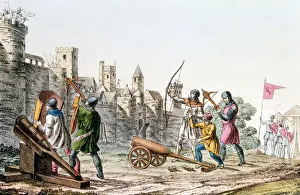 Archer Prints: English troops attacking a French town, Hundred Years War, 1337-1453 (c1830)