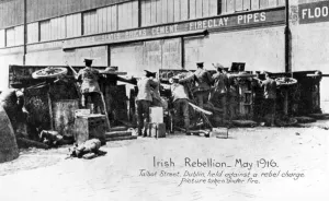 English troops under fire in Talbot Street, Anti-English Irish uprising, Dublin, May 1916 English troops under fire in Talbot Street, Anti-English Irish uprising, Dublin, May 1916