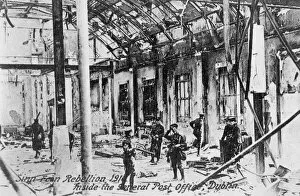English troops inside the ruins of the Post Office, Anti-English Irish uprising, Dublin, May 1916