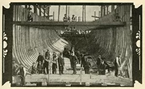 Shipbuilding Gallery: The English Vessel, Discovery, On The Stocks, 1901. Creator: Unknown