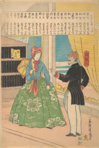 English Woman with Black Man, 11th month, 1861. Creator: Utagawa Yoshiiku