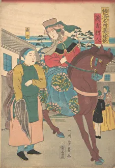 Utagawa Yoshikazu Prints: An English Woman with a Chinese Servant in the Foreign District