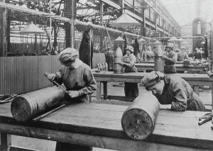 Shells Prints: English women finishing a 9.2 shell, between c1915 and 1917. Creator: Bain News Service