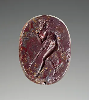 Jasper Prints: Engraved Scaraboid with Perseus, 400-350 BC. Creator: Unknown