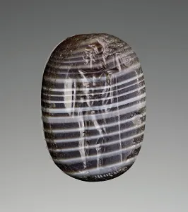 Agate Prints: Engraved Scaraboid with a Standing Warrior, about 475 BC. Creator: Unknown