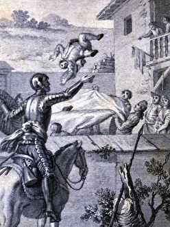 Chivalry Prints: Engraving in an episode of Don Quixote, in El Ingenioso Hidalgo Don Quijote de la Mancha
