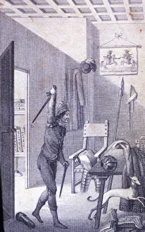 Engraving in an episode of Don Quixote, in El Ingenioso Hidalgo Don Quijote de la Mancha