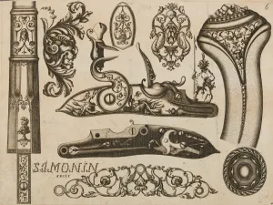 Images Dated 30th November 2020: Engraving of Firearms Ornament, 1693 or 1695. Creator: Claude Simonin