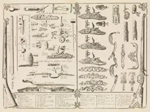 Muskets Prints: Engraving of Firearms Parts, ca. 1750. ca. 1750. Creator: Perrier