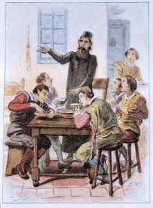Engraving with a scene from the work Historia del Buscon llamado Don Pablos