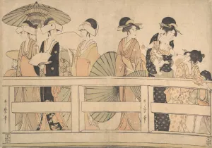 Promenading Prints: Enjoying the Cool Evening Breeze on... the Bridge, ca. 1800. Creator: Kitagawa Utamaro