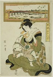 Artwork Collection: Enjoying the Evening Cool at Ryogoku Bridge (Ryogokubashi noryo), from the... early 19th century