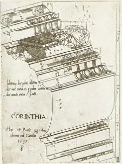 Entablature from the Temple of Vespasian, Rome, 1537. Creator: Master PS