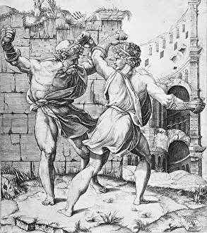Entellus and Dares, between 1520 and 1525. Creators: Marco Dente, Giulio Romano