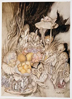 20th Gallery: Enter several strange Shapes, bringing in a banquest ….inviting the King, etc