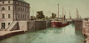 Sault Ste Marie Prints: Entering Poe Lock, Sault Ste. Marie, Michigan, ca 1900. Creator: Unknown