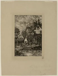 Bresdin Rodolphe Prints: Entering a Village, from Revue Fantaisiste, 1861. Creator: Rodolphe Bresdin