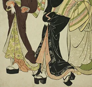 Geisha Prints: Two Entertainers and a Maid, c. 1777. Creator: Kitao Shigemasa