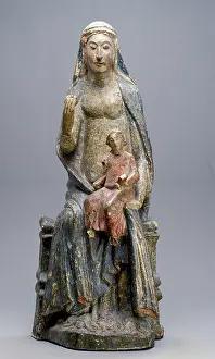 Hand Carved Prints: Enthroned Madonna and Child, early 14th century. Creator: Unknown