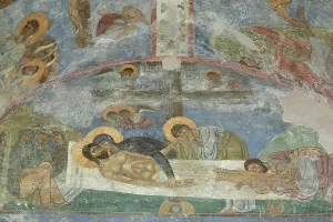 Ancient Russian Frescos Gallery: The Entombment of Christ, 12th century. Artist: Ancient Russian frescos