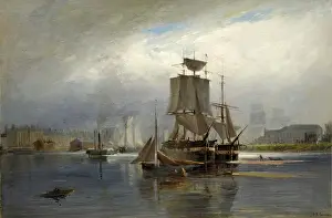 View To Land Prints: Entrance to Aberdeen Harbour - the Upper Dock, c1880s. Creator: George Russell Gowans