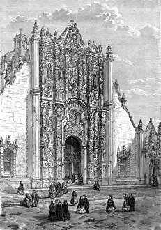 Square Collection: Entrance to the Cathedral, Mexico; A Ride Round the Valley of Mexico, 1875. Creator: Unknown