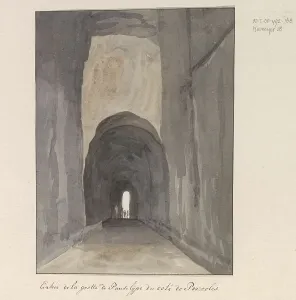 Ducros Abraham Louis Rodolphe Prints: Entrance of cave Crypta Neapolitana (or Grotta di Posillipo) on the coast of Pozzuoli