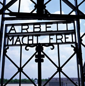 World Collection: Entrance gate to the concentration camp of Dachau, with the inscription in German