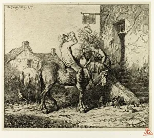 Thirsty Gallery: Entrance to an Inn, with Peasant Drinking, 1849. Creator: Charles Emile Jacque