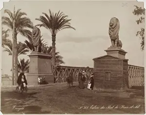 Cairo Prints: Entrance to Kasr-en-Nile Bridge, Cairo, 19th century. Creator: Zangaki