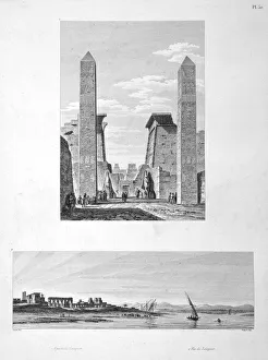 Entrance to Luxor Temple, and View of Louqsor, 1802. Artist: Baltard