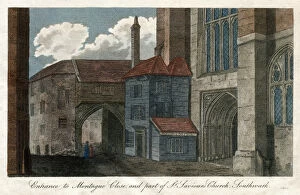 Entrance to Montague Close, and part of St Saviours Church, Southwark, London, 1814