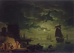 Docks Prints: Entrance to the Port of Palermo by Moonlight, 1769. Creator: Claude-Joseph Vernet