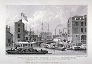Wharf Gallery: Entrance to Regents Canal Dock, Limehouse, London, 1828. Artist: Frederick James Havell