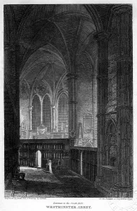 Aisle Prints: Entrance to the south aisle, Westminster Abbey, London, 1816. Artist: Sands