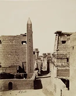 Thebes As Said Egypt Prints: Entrance to Temple of Luxor with Modern Mud-Brick Houses