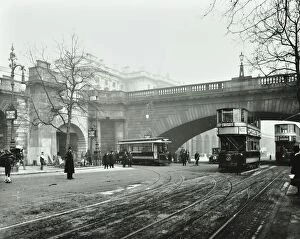 London County Council Collection: Entrance to the tram tunnel by Waterloo Bridge, London, 1908